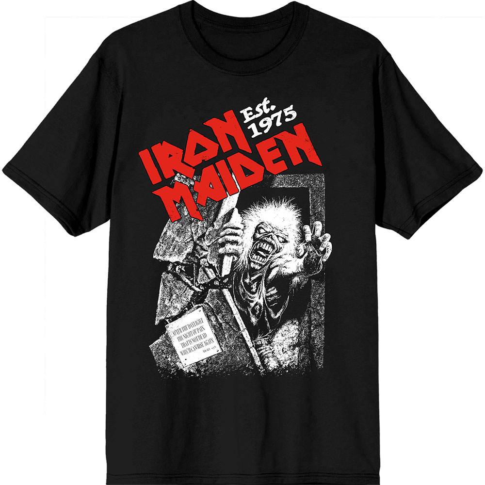 Iron Maiden - Est. 1975 No Prayer Grave Red Logo Heren T-shirt - Zwart